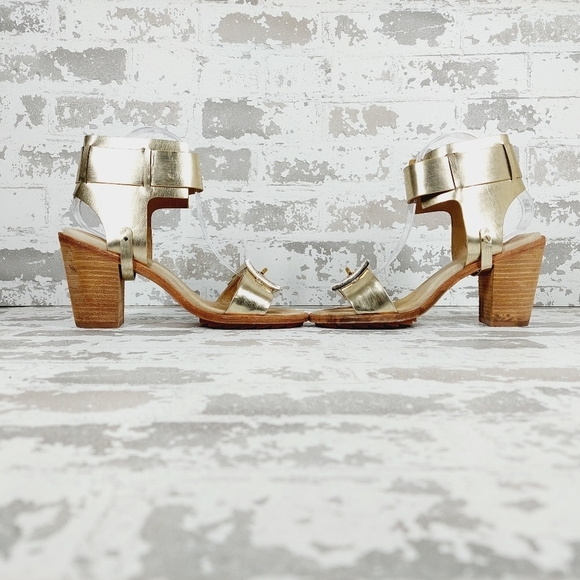 Rachel Zoe Gold Big Buckle Details Ankle Strap Heeled Sandals M135 - Picture 7 of 13